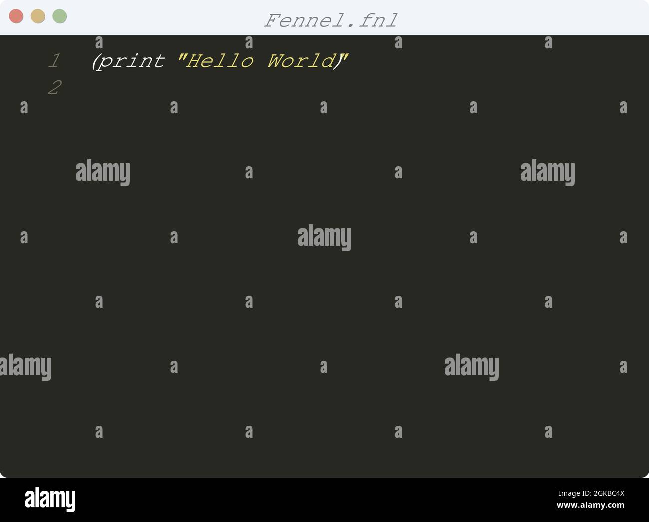 Langue fenouil Hello World exemple de programme dans l'illustration de la fenêtre de l'éditeur Illustration de Vecteur