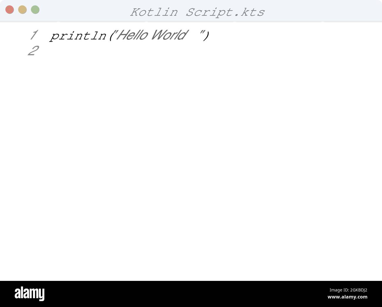 Kotlin script Language Hello World exemple de programme dans l'illustration de la fenêtre de l'éditeur Illustration de Vecteur