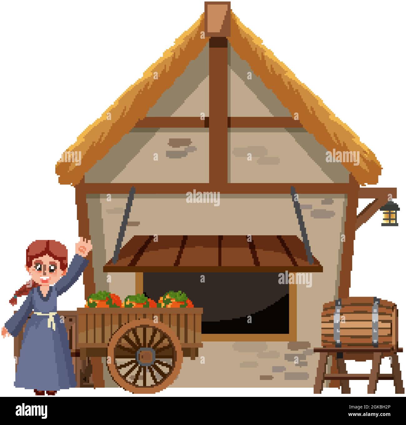 Ferme médiévale isolée sur fond blanc illustration Illustration de Vecteur