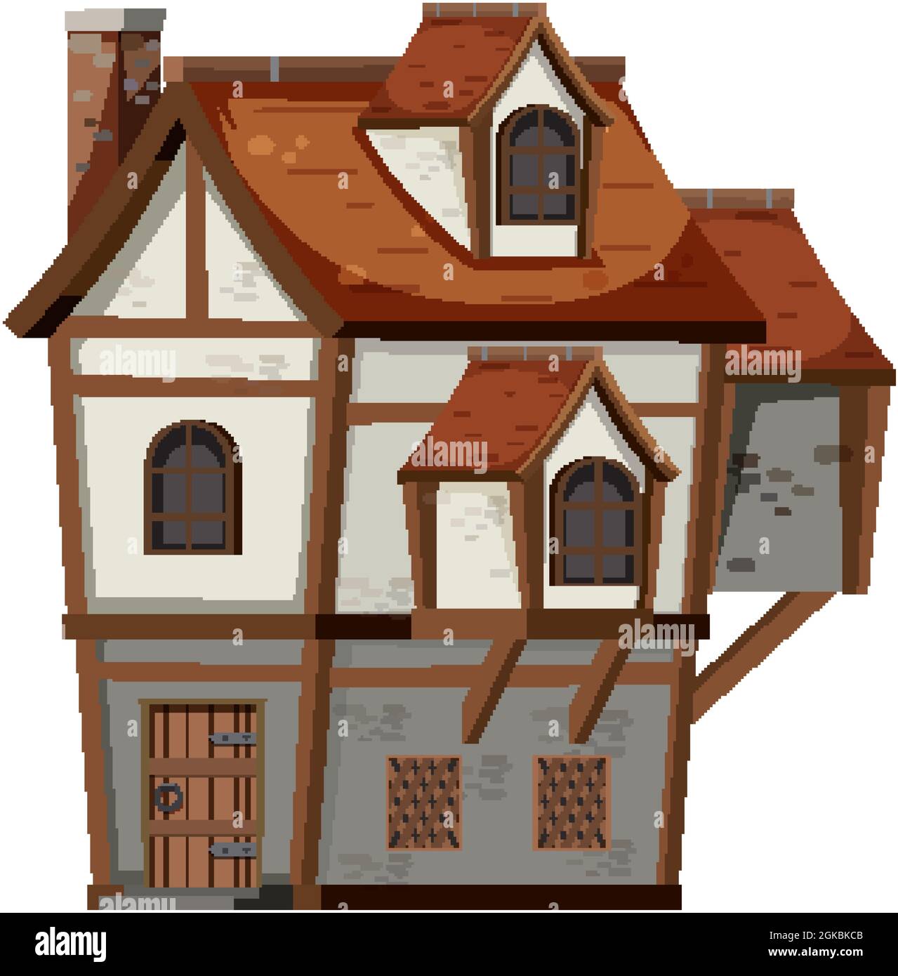 Ancienne maison médiévale isolée sur fond blanc illustration Illustration de Vecteur