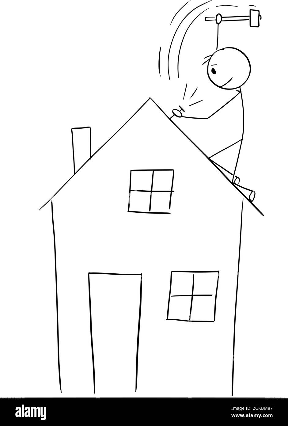 Personne en train de réparer ou de construire le toit de la maison familiale, bâton de dessin animé Figure Illustration Illustration de Vecteur
