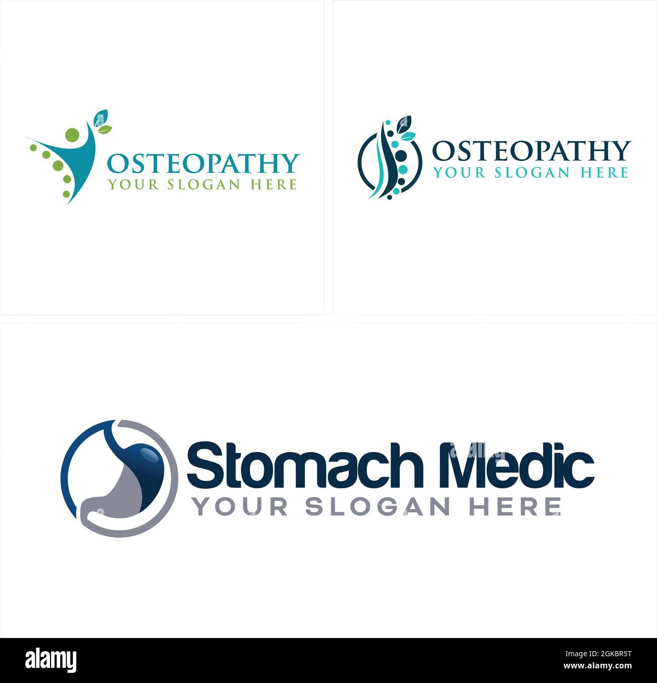 Ostéopathie médecin spécialiste personnes colonne vertébrale et estomac logo design Illustration de Vecteur