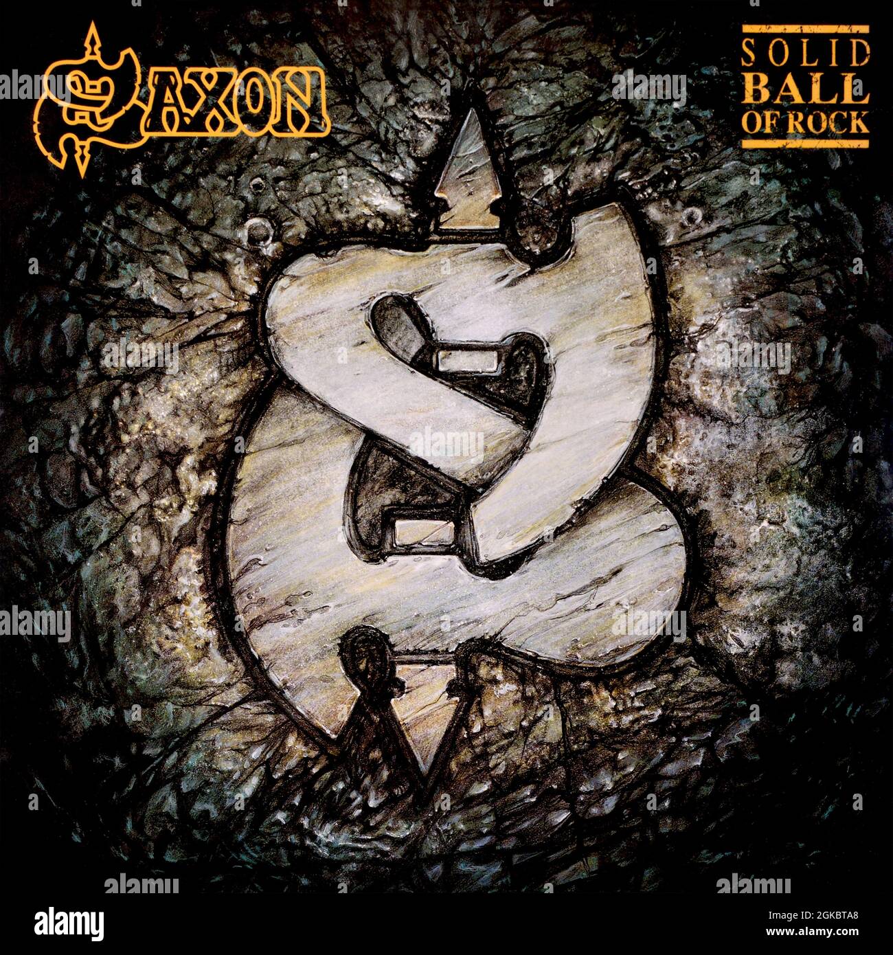 Saxon - couverture originale de l'album en vinyle - Solid ball of Rock - 1990 Banque D'Images