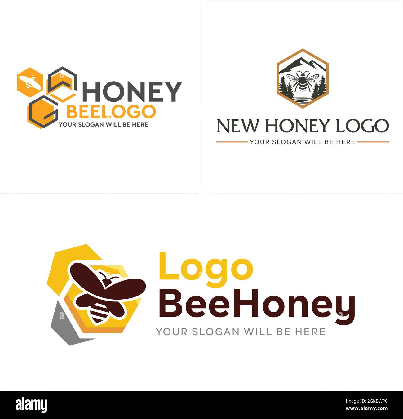 Design du logo de la ferme de miel d'abeille agricole Illustration de Vecteur