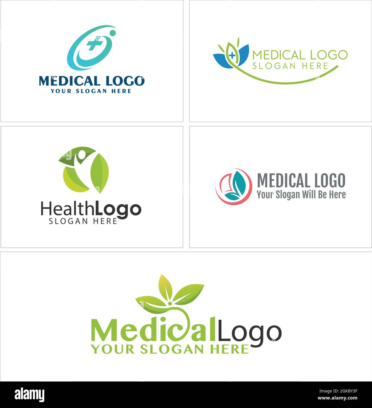 Santé médicale personnes feuille de plantes bio logo design Illustration de Vecteur