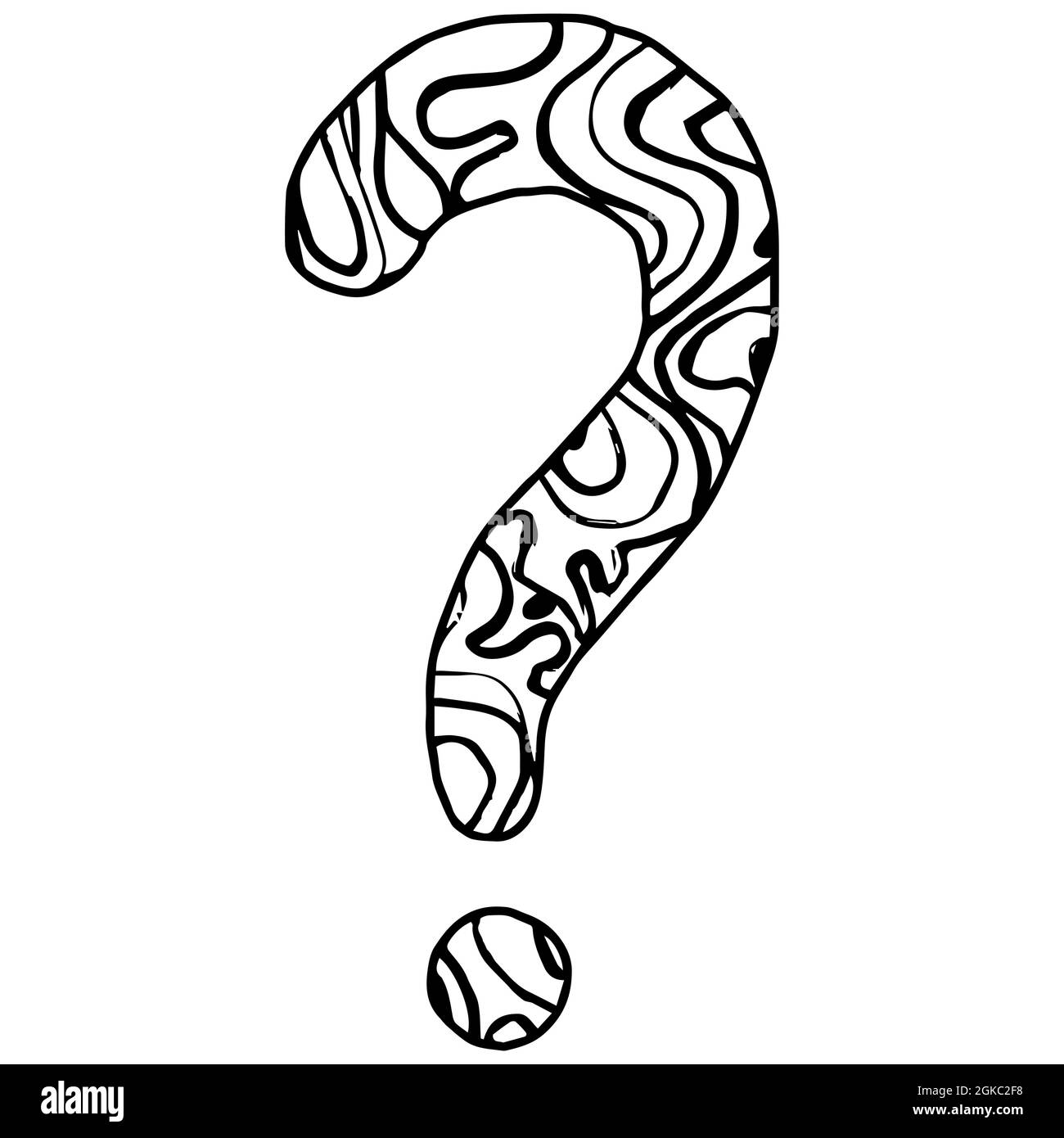 Alphabet stylisé Zentangle - point d'interrogation. Doodle noir blanc dessiné à la main. Modèle ethnique. Africain, indien, totem, design, coloration antistress pour adultes Illustration de Vecteur