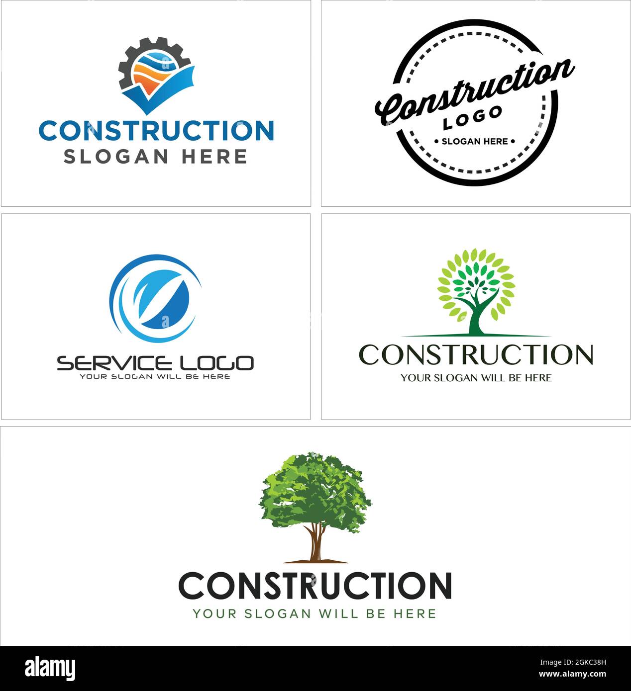 Construction service arbre feuille nature Go vert logo conception Illustration de Vecteur