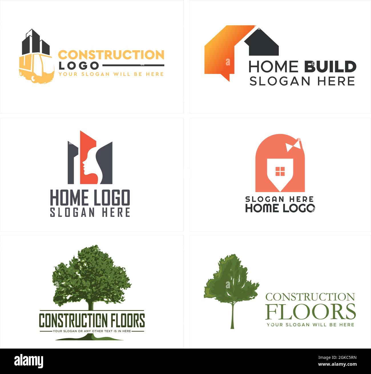 Construction réparation maison bâtiment arbre naturel Go vert logo design Illustration de Vecteur