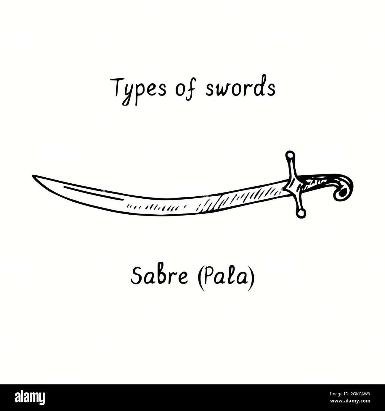 Types de mots-clés. Sabre (Pala) encre noir et blanc dessin de caniche dans le style de coupe de bois. Banque D'Images