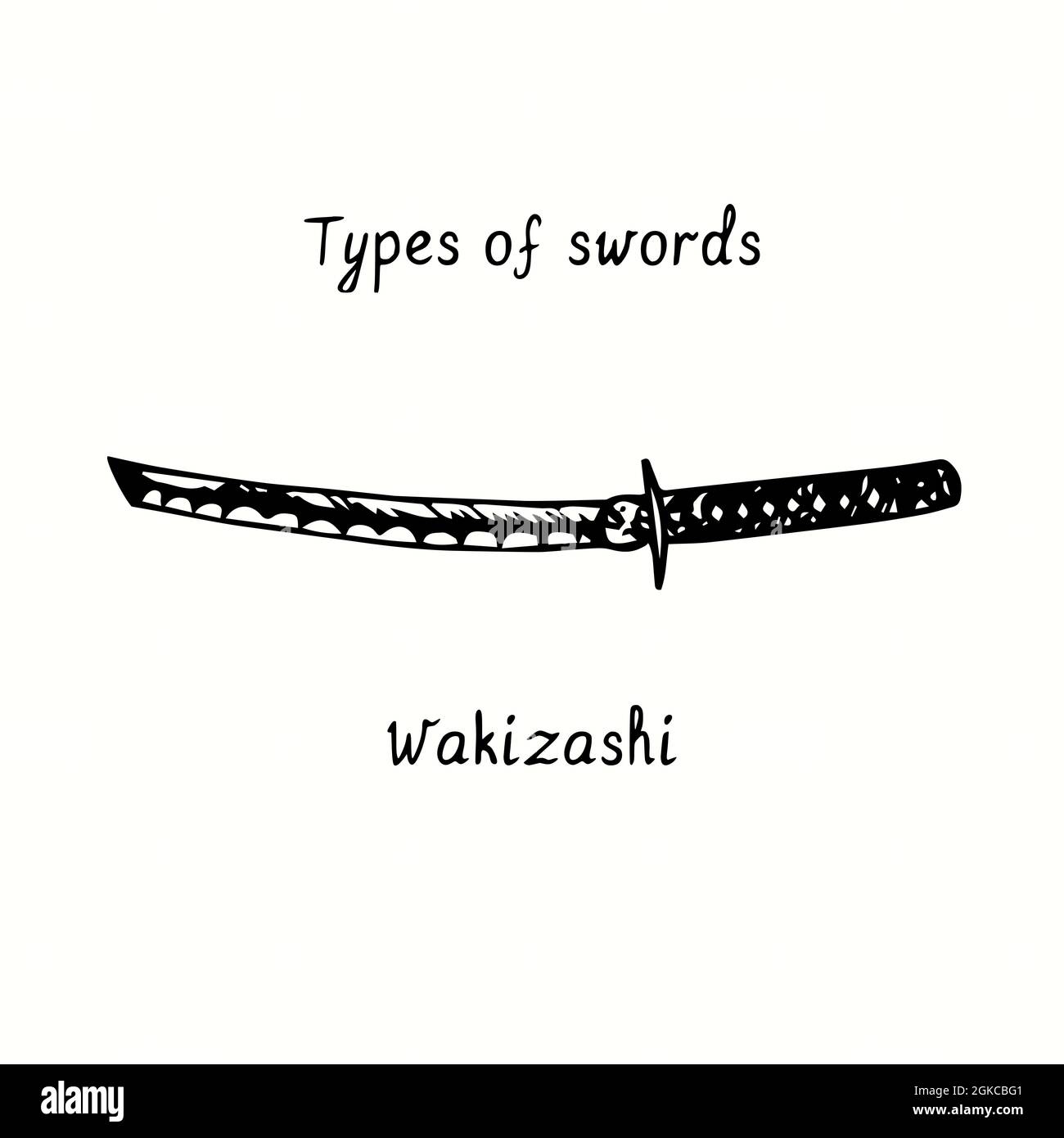 Types de mots-clés.Dessin Wakizashi.Doodle Banque D'Images