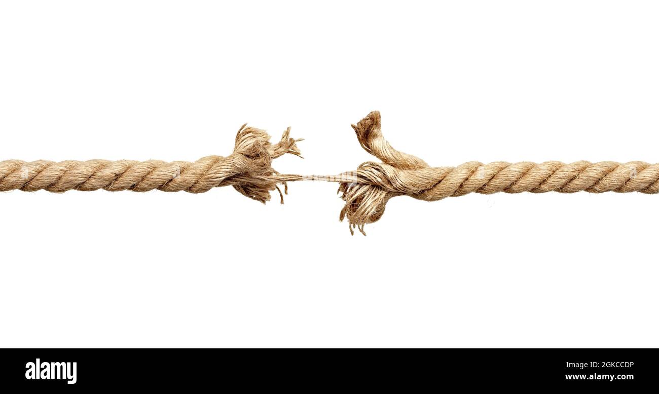 gros plan d'une corde sous pression sur fond blanc Banque D'Images
