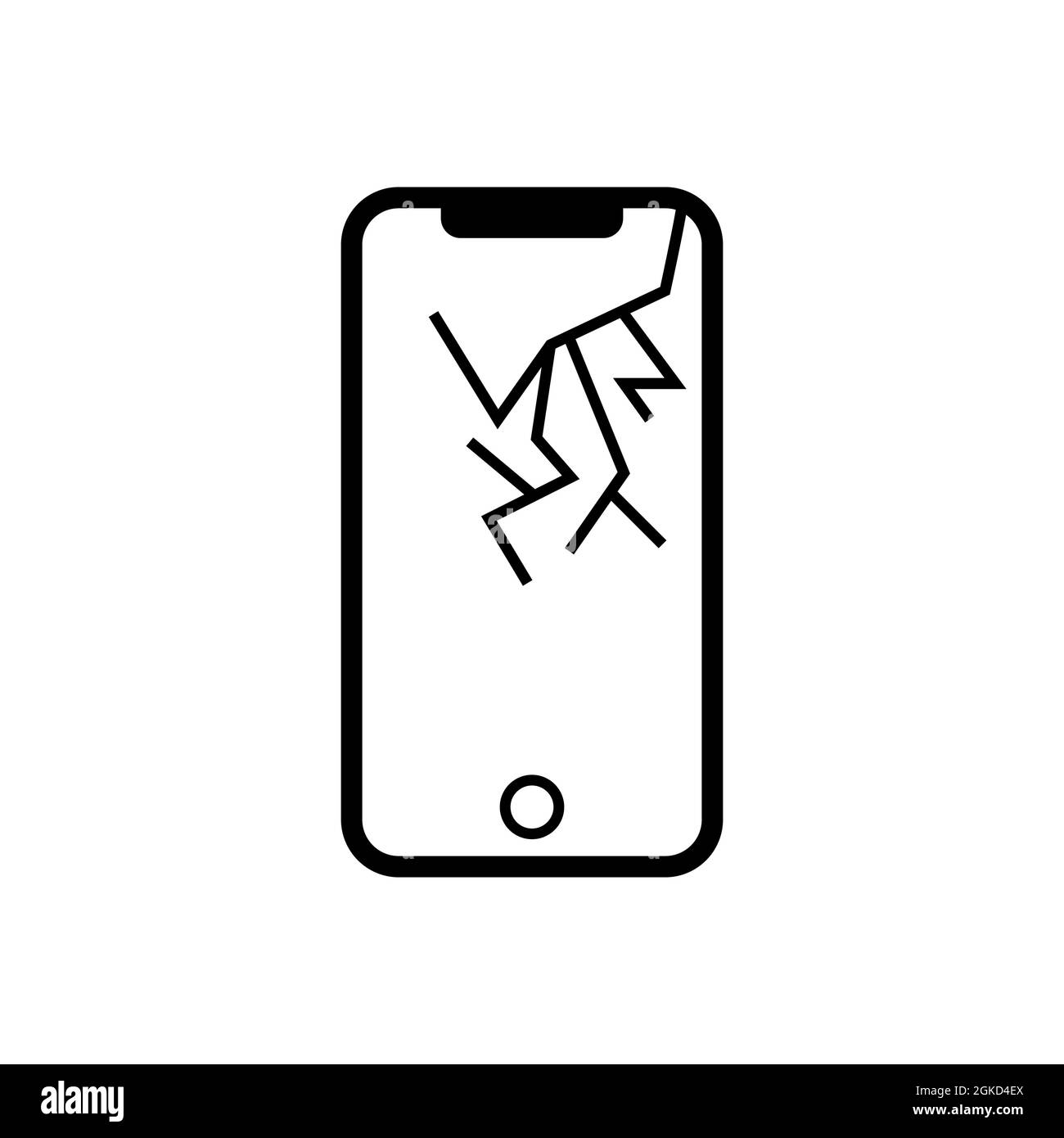 Icône de ligne de smartphone cassée. Écran du téléphone, écran tactile fissuré sur fond blanc. Illustration vectorielle. Illustration de Vecteur
