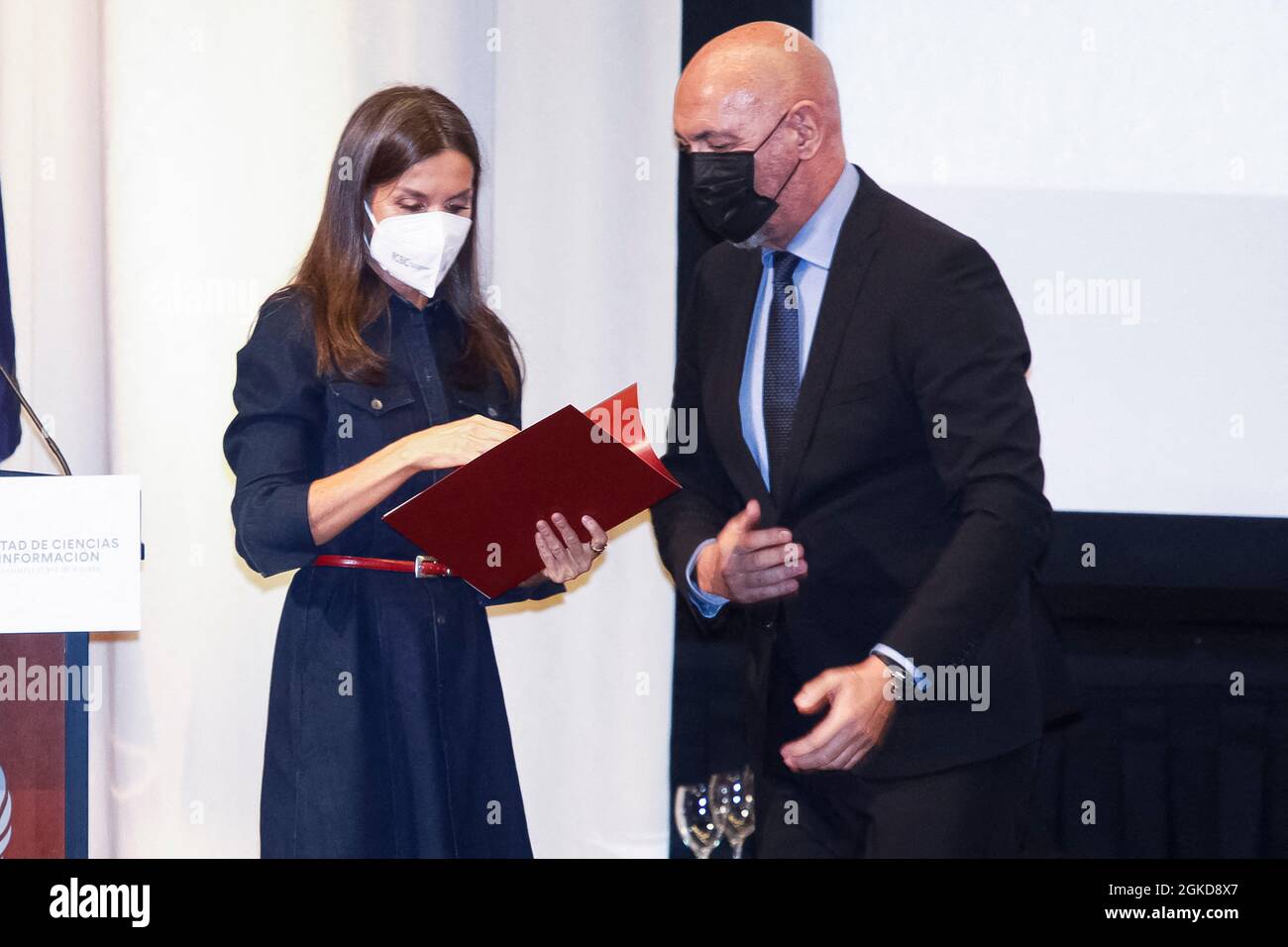 Madrid, Espagne, le 14 septembre 2021, la Reine Letizia d'Espagne assiste à la célébration du 50ème anniversaire de la création de la Faculté des sciences de l'information à l'Université Complutense le 14 septembre 2021 à Madrid, Espagne. Photo par Archie Andrews/ABACAPRESS.COM Banque D'Images