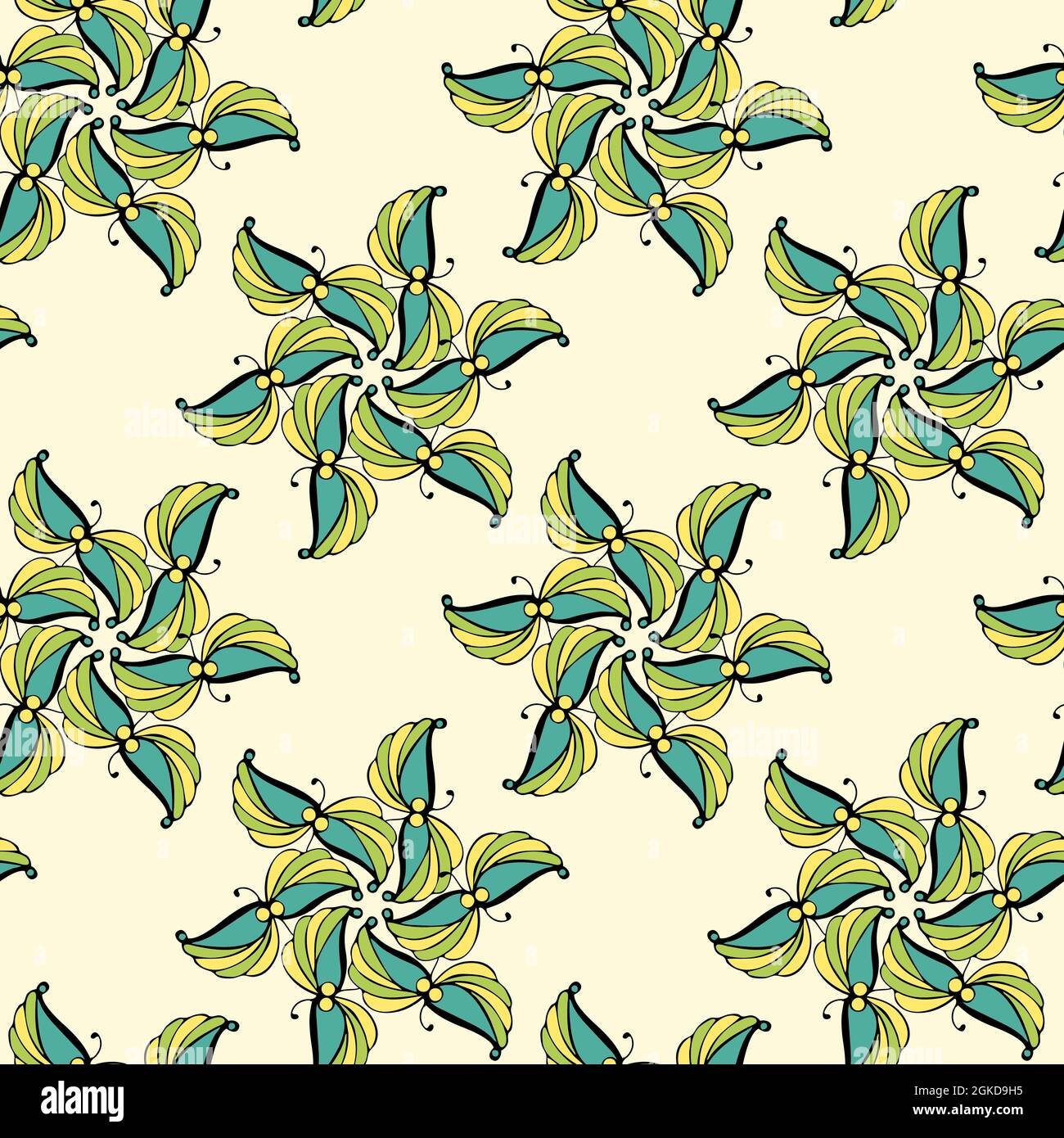 Motif fleurs ornement gribouillage, marijuana, abstrait fantaisie ornement, sans couture. Dessin à la main griffonnage, contour. Illustration vectorielle Illustration de Vecteur