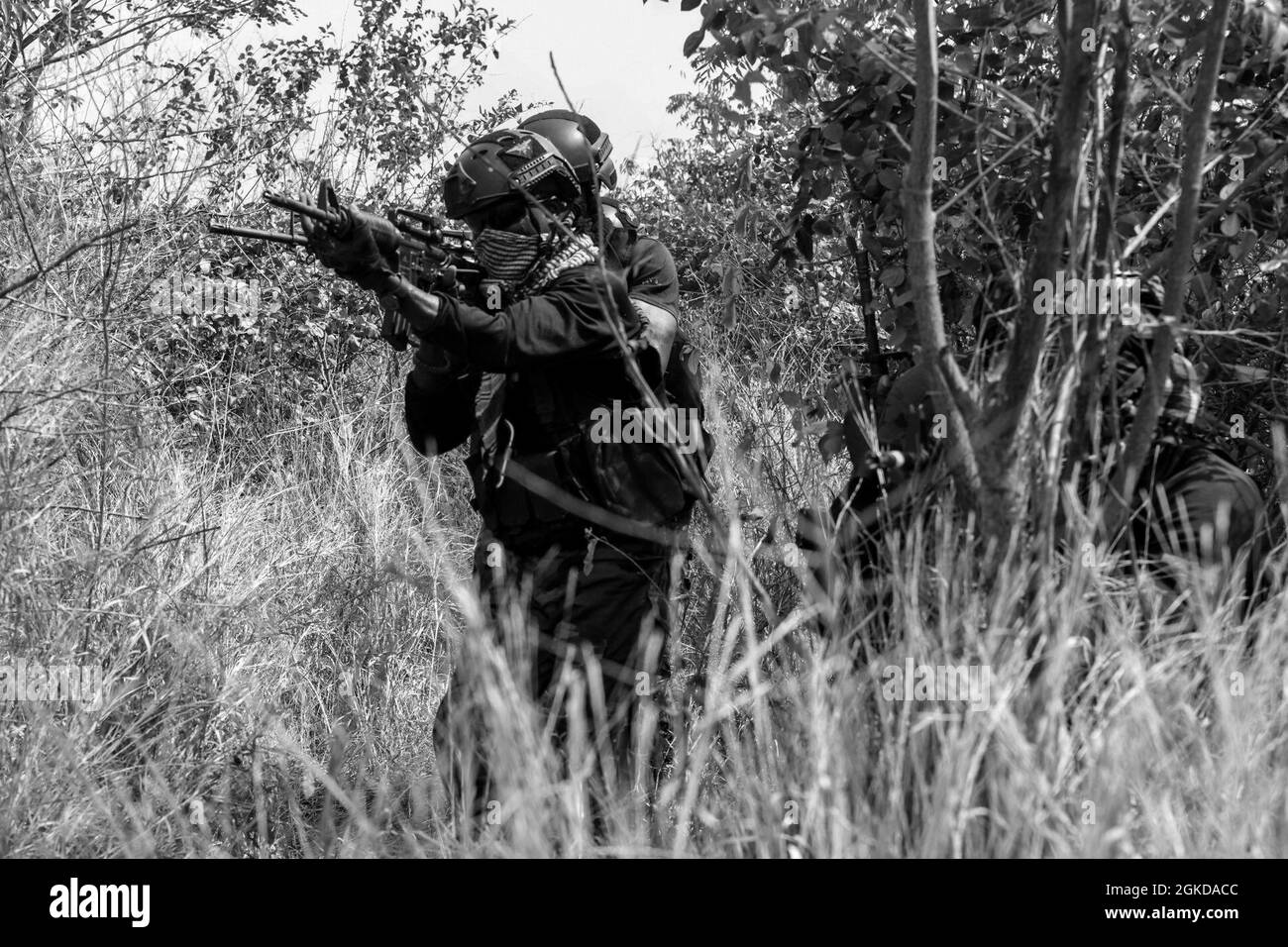 INDUSTRIE AGRICOLE, Ghana (19 mars 2021) Ghanéen, danois, polonais, Et les forces spéciales néerlandaises mènent des opérations militaires en terrain urbain (MOUT) lors de l'exercice Obangame Express 2021, au Ghana, en Afrique, le 19 mars 2021. Obangame Express, dirigé par les forces navales américaines en Afrique, est un exercice maritime conçu pour améliorer la coopération entre les nations participantes afin d'accroître la sécurité et la sûreté maritimes dans les régions côtières du golfe de Guinée et de l'Afrique de l'Ouest Banque D'Images