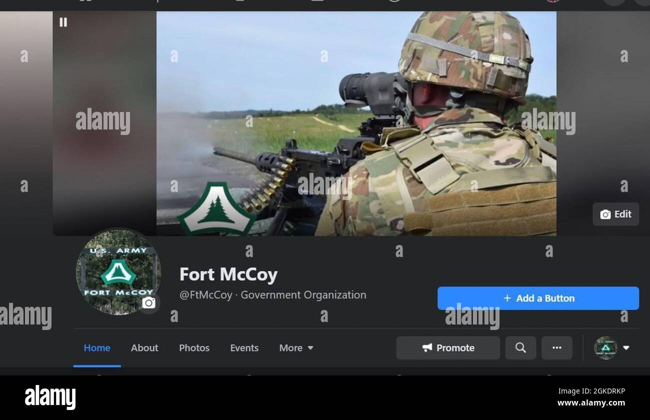 Cette capture d'écran de la page officielle de fort McCoy, Wisconsin, Facebook est présentée le 24 mars 2021. Cette page, ainsi que plusieurs autres pages et sites Web de présence en ligne, ont été la raison pour laquelle le Bureau des affaires publiques de fort McCoy a remporté un premier prix pour le Prix exceptionnel de gestion des médias numériques du Commandement matériel de l'Armée de terre 2020. Banque D'Images