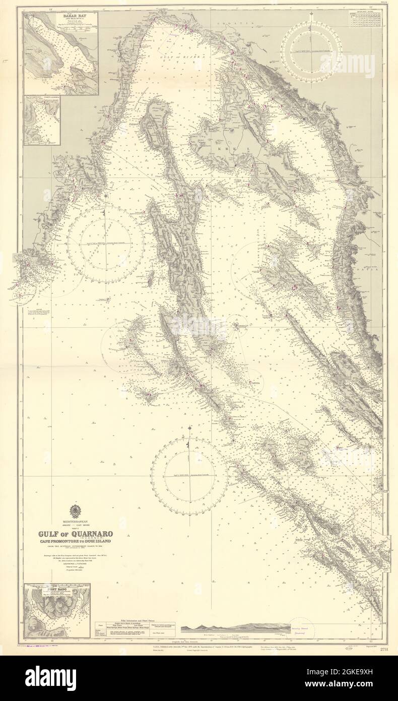 Quarnaro/Kvarner Golfe Croatie Dalmatie Krk Cres ADMIRALTY carte 1877 (1955) carte Banque D'Images