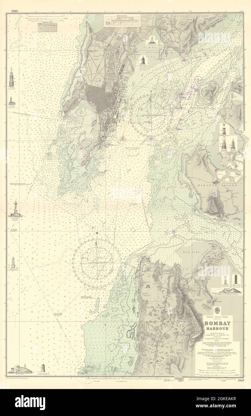 Port de Bombay. Mumbai, Inde. CARTE mer ADMIRALTY 1885 (1956) ancienne carte d'époque Banque D'Images