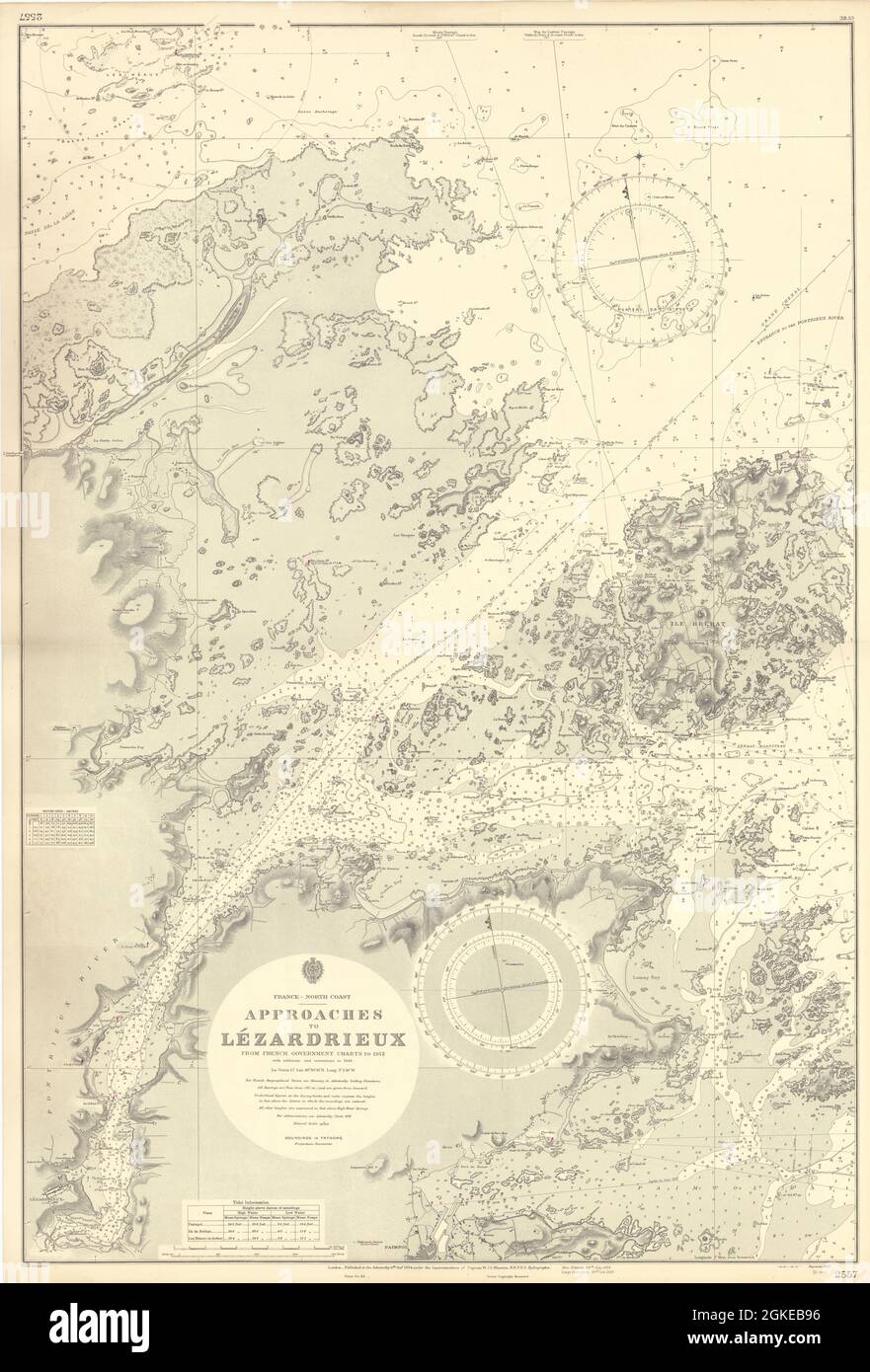 Lézardrieux approche Côtes-d'Armor Bretagne CARTE de mer AMIRAUTÉ 1894 (1953) carte Banque D'Images