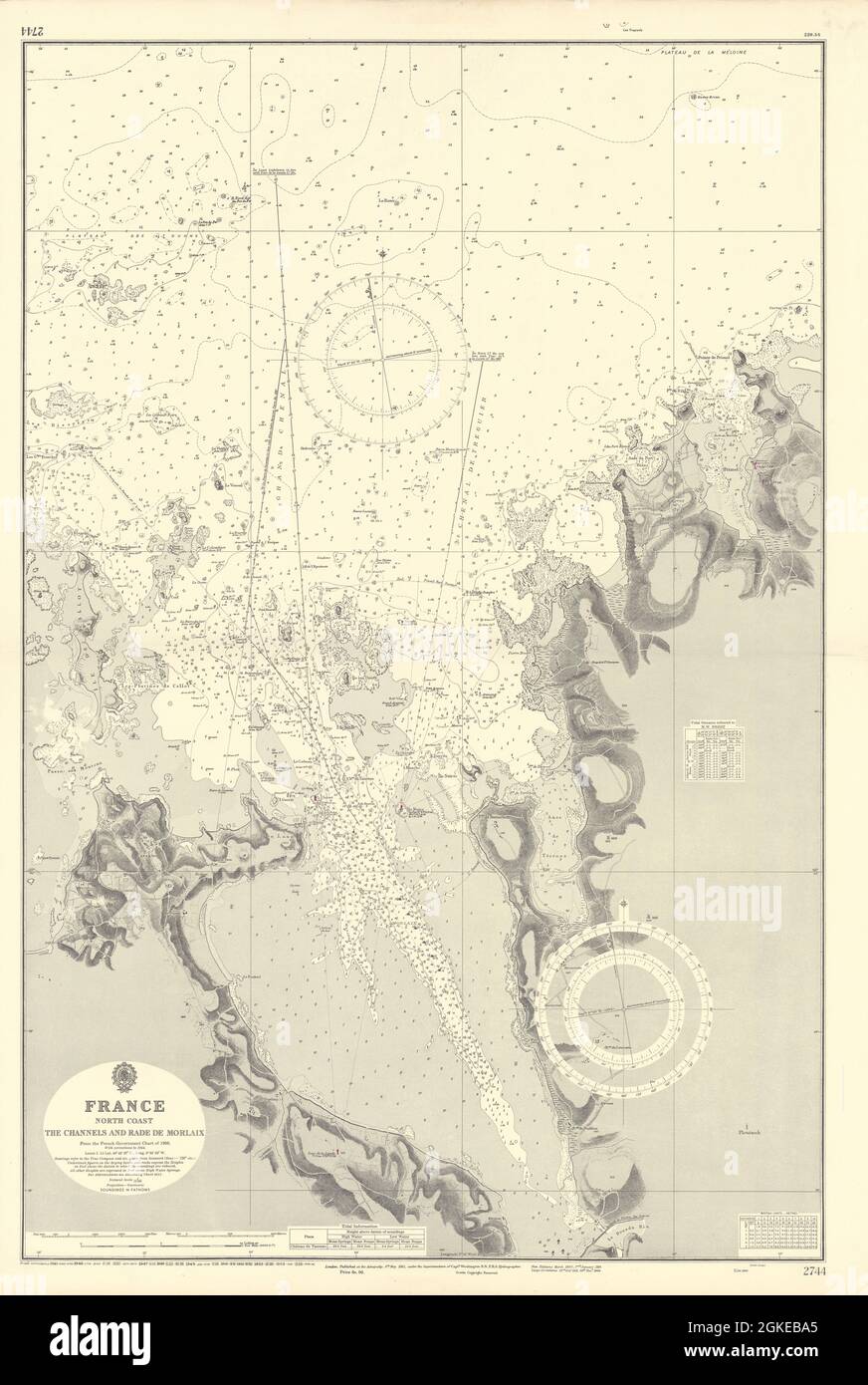 Canaux et Rade de Morlaix. Mer du Finistère France AMIRAUTÉ carte 1861 (1953) carte Banque D'Images