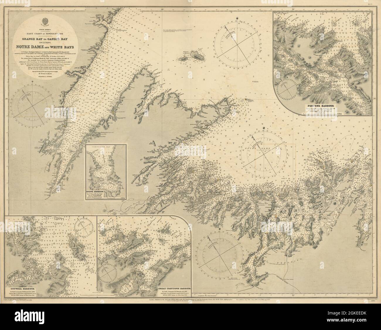 Côte de Terre-Neuve. Orange Bay-Gander Bay. CARTE mer AMIRAUTÉ 1883 (1911) carte Banque D'Images