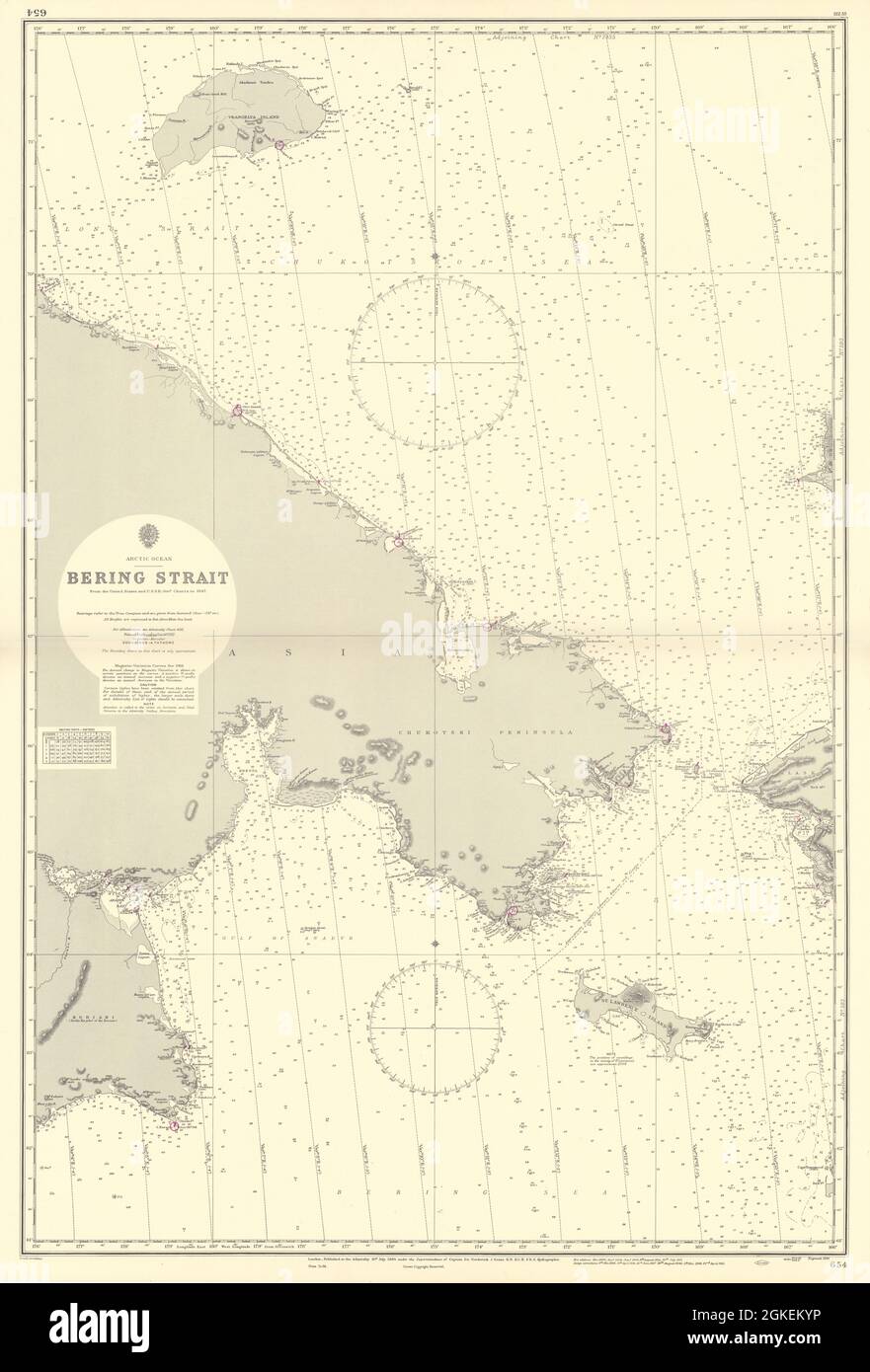 Détroit de Béring, océan Arctique. Russie Alaska. CARTE mer AMIRAUTÉ 1884 (1955) carte Banque D'Images