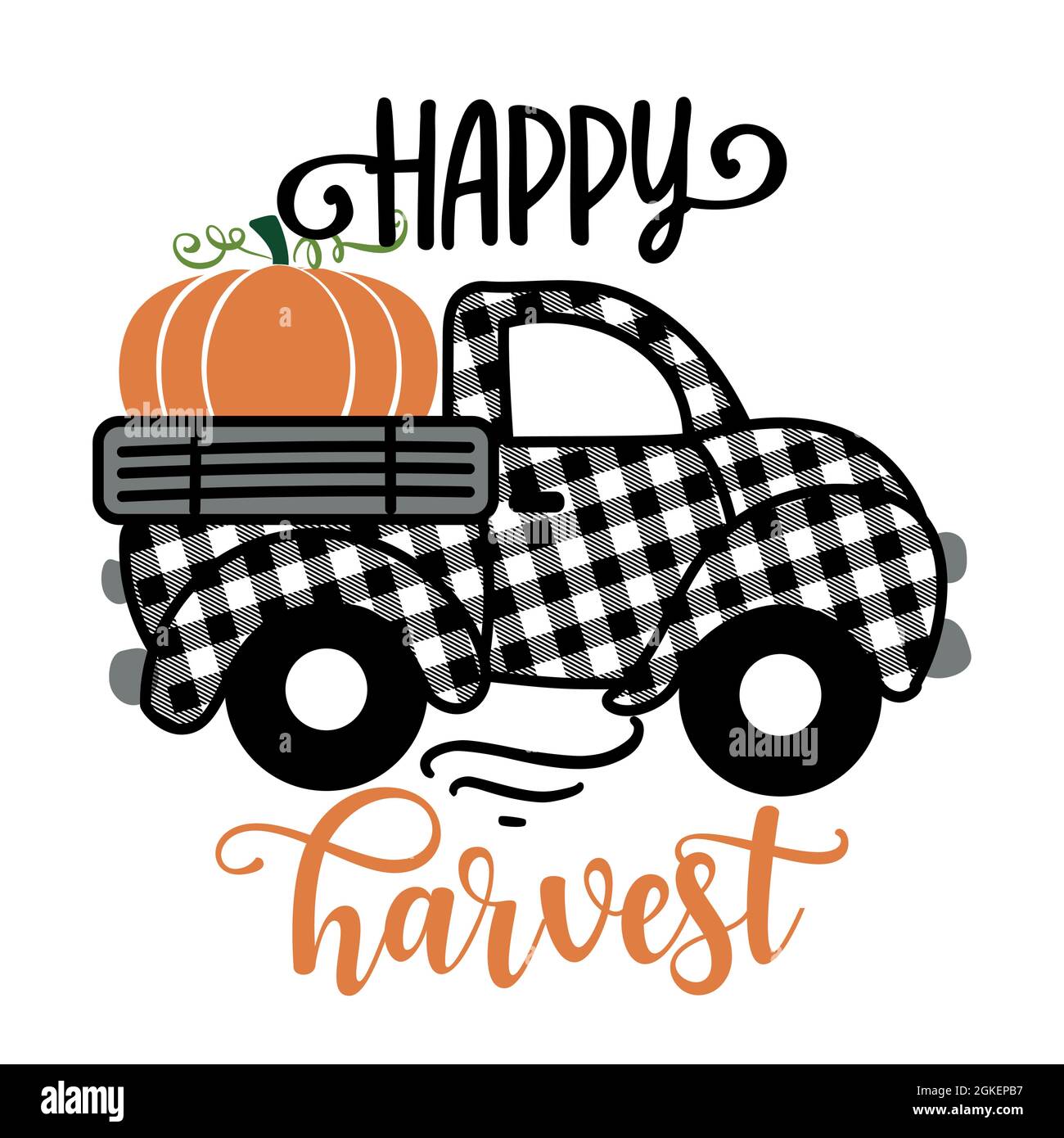 Happy Harvest - Happy Fall Pumpkin festival design pour les marchés, restaurants, flyers, cartes, invitations, autocollants, bannières. Un joli hayride dessiné à la main ou Illustration de Vecteur