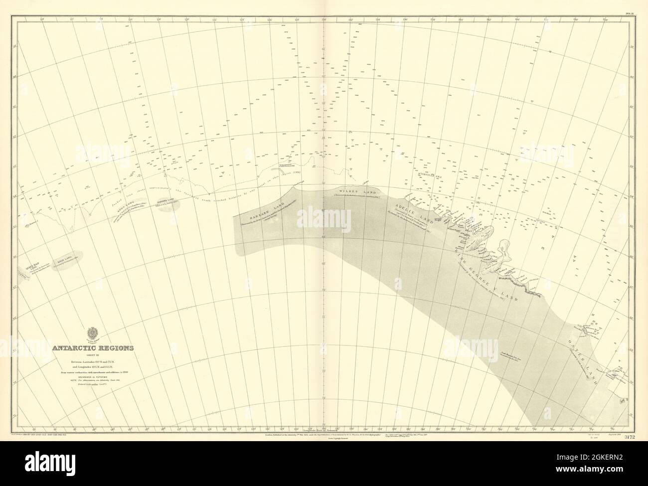 Antarctique 60-75˚S 105-155˚E BANZARE Oates carte DE L'AMIRAUTÉ terrestre 1901 (1951) Banque D'Images