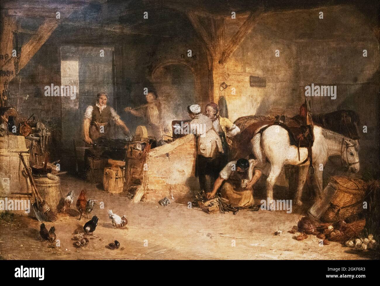 JMW Turner peinture; "Un pays forgeron contestant le prix du fer, et le prix facturé au boucher pour avoir raquette ses huiles Poney" 1807. Banque D'Images