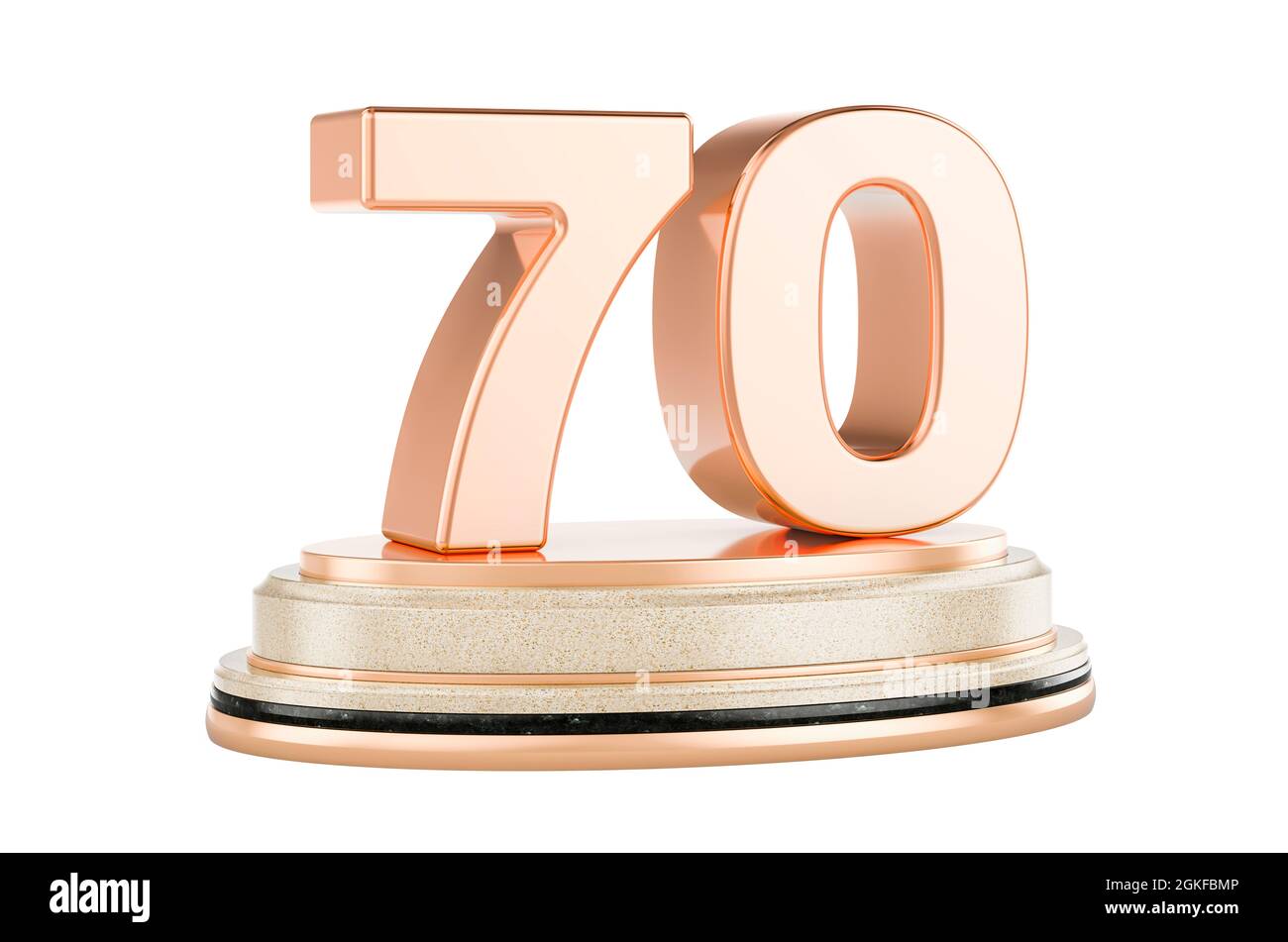 Golden 70 sur le podium, concept de récompense. Rendu 3D isolé sur fond blanc Banque D'Images