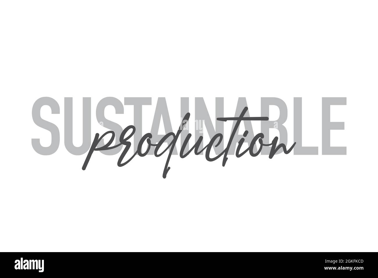 Conception typographique moderne, simple et minimale d'une production « durable » dans des tons de gris. Vecteur graphique cool, urbain, tendance et ludique Banque D'Images