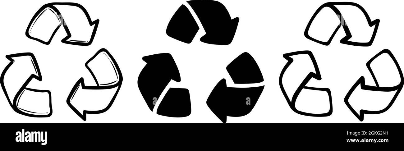 Doodle recycler l'ensemble de symboles fléchés, en utilisant des ressources recyclées. Icône de vecteur écologique vert, style dessiné à la main. Concept écologique zéro déchet. Collection d'illustrations vectorielles Illustration de Vecteur