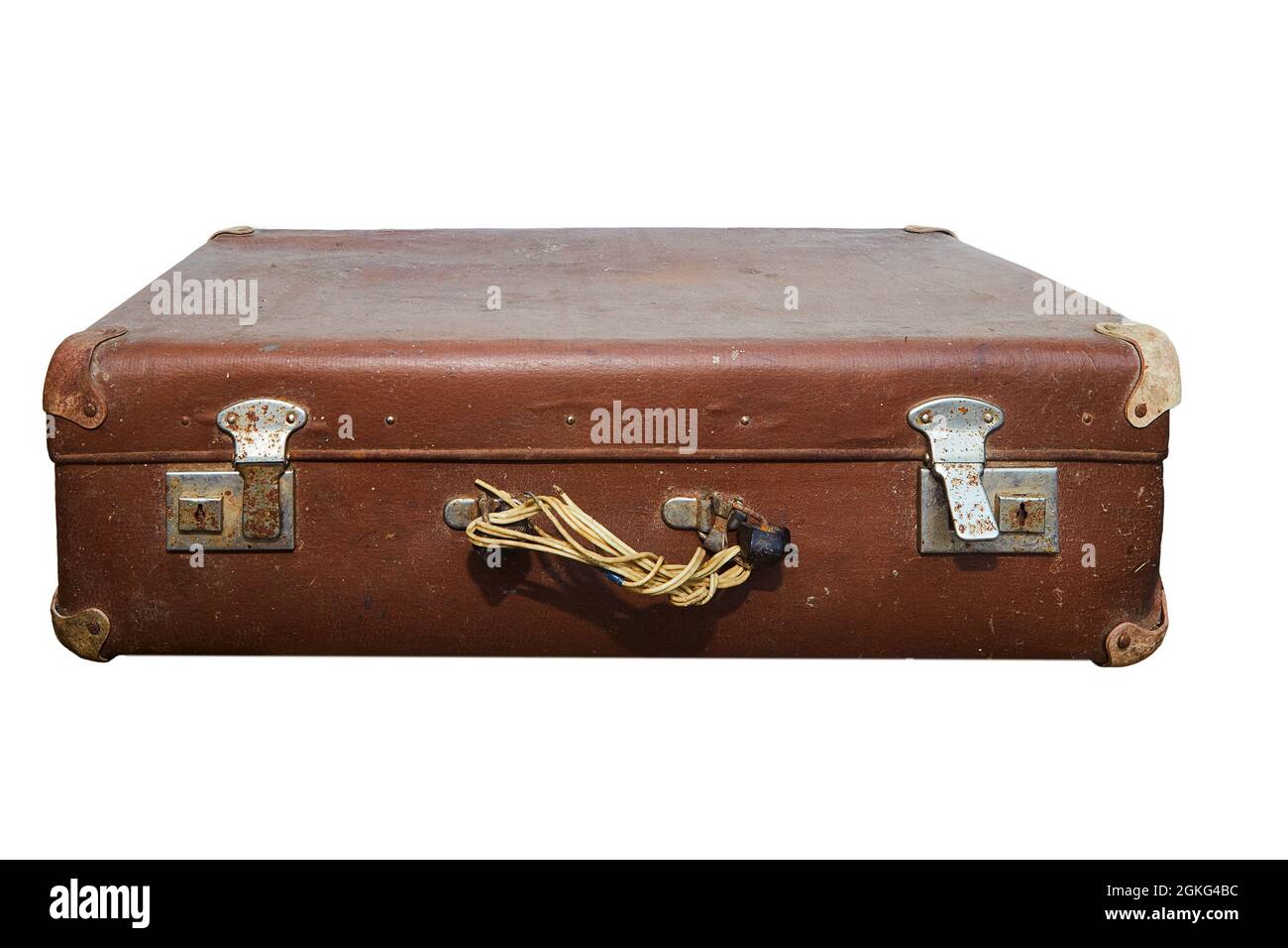 Ancienne valise de sorbette sans poignée isolée sur fond blanc Banque D'Images