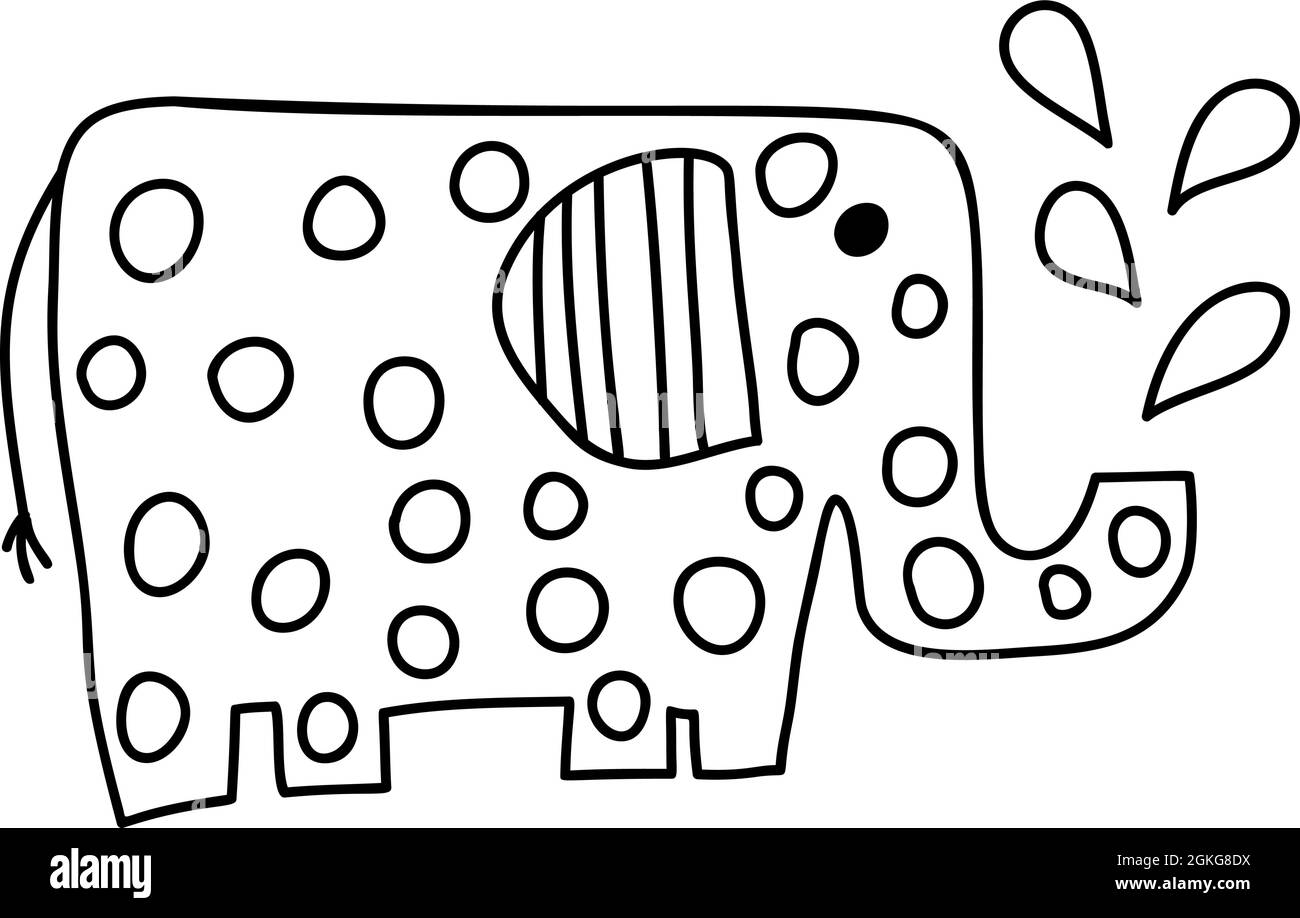Affiche unique d'anniversaire de pépinière dessinée à la main avec éléphant dans le style scandinave. Illustration vectorielle pour carte d'icône, affiche de bannière pour bébé, livre de coloriage Illustration de Vecteur