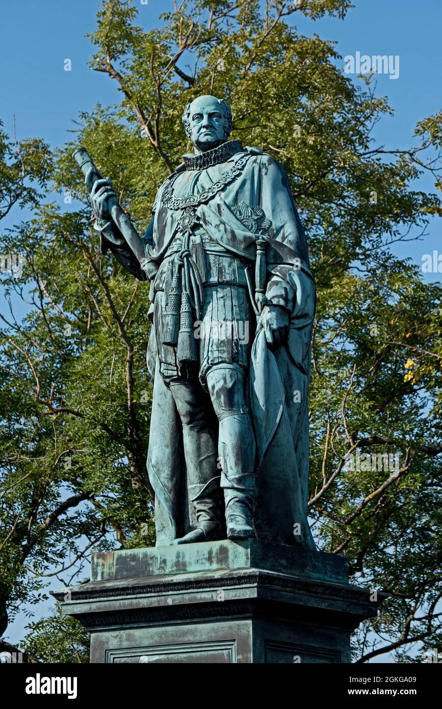 Statue du Prince Frederick Duke of York et Albany (1763-1827) sur l'Esplanade du château d'Édimbourg, Édimbourg, Écosse, Royaume-Uni. Banque D'Images