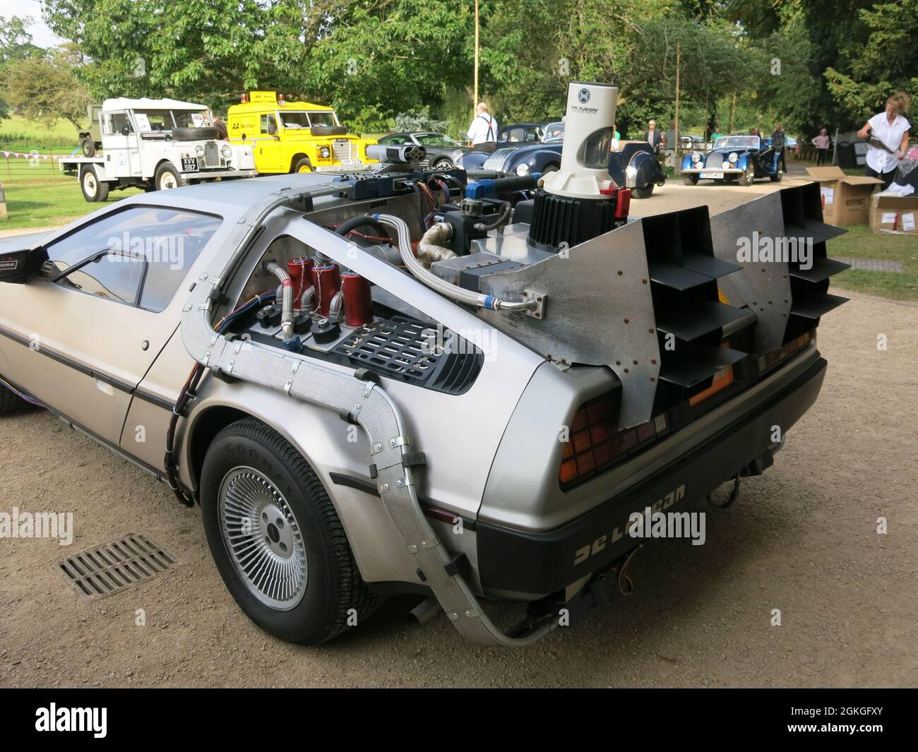 Le film « Back to the future » a fait de la voiture de sport DeLorean une voiture classique emblématique, beaucoup admirée lors de l'événement « Classics on the Lawn » à Delabre. Banque D'Images