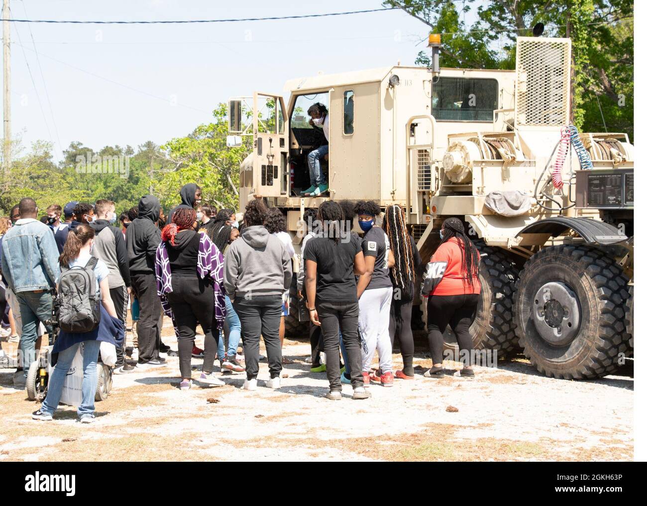 Un 113e camion de la Brigade de soutien était exposé à l'école secondaire West Columbus, Cerro Gordo, Caroline du Nord, le 21 avril 2021. Banque D'Images