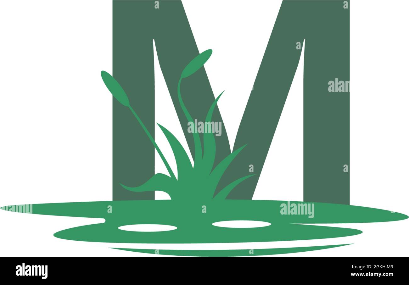 Illustration du modèle lettre M derrière les flaques et l'herbe Illustration de Vecteur
