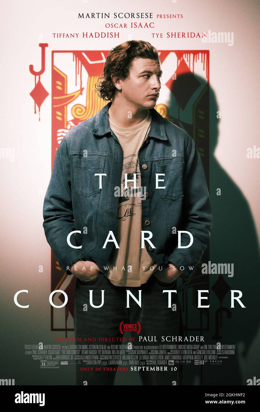 DATE DE SORTIE: 10 septembre 2021 TITRE: The Card Counter STUDIO: Focus Features DIRECTOR Paul Schrader PLOT: La rédemption est le long jeu dans le Card Counter de Paul Schrader. Raconté l'intensité cinématographique de la marque Schrader, le thriller Revenge raconte l'histoire d'un ancien interrogateur militaire devenu joueur hanté par les fantômes de son passé. AVEC: TYE SHERIDAN comme Cirkl. (Image crédit : © Focus FeaturesZUMA Wire) Banque D'Images