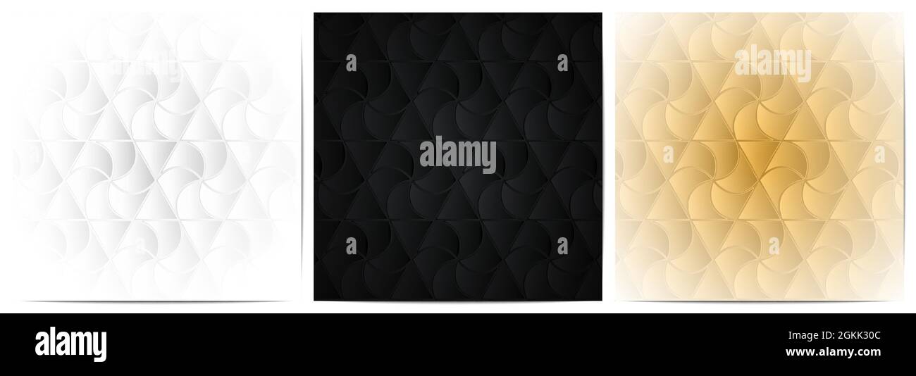 Ensemble de motifs géométriques abstraits avec forme polygonale élégante de fond blanc, noir et or Illustration de Vecteur