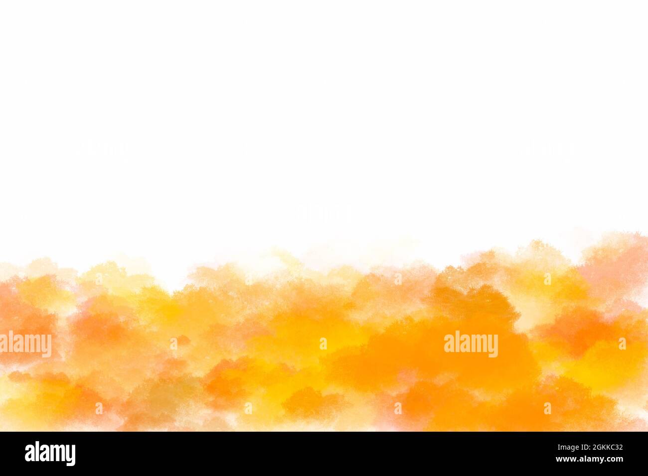 Illustration de la forêt d'automne, feuilles jaune et orange, peinture d'aquarelle numérique pour le concept de la saison d'automne, espace blanc pour la copie et le design, horizontal Banque D'Images