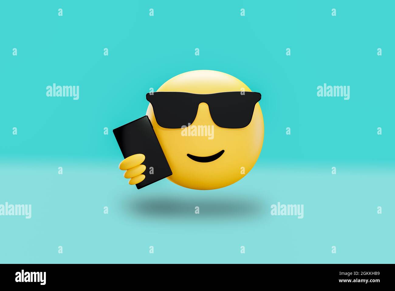 Illustration 3D, brillant heureux cool selfie visage emoji social media expression et meme Banque D'Images