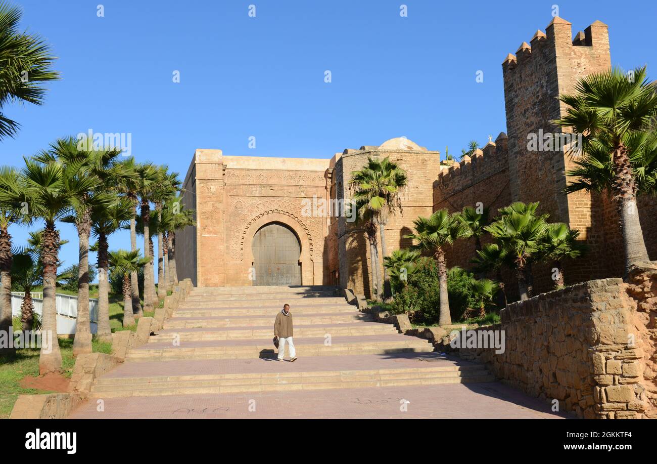 Les murs de la Kasbah des Udayas, au bord du fleuve du 12ème siècle, à Rabat, au Maroc. Banque D'Images