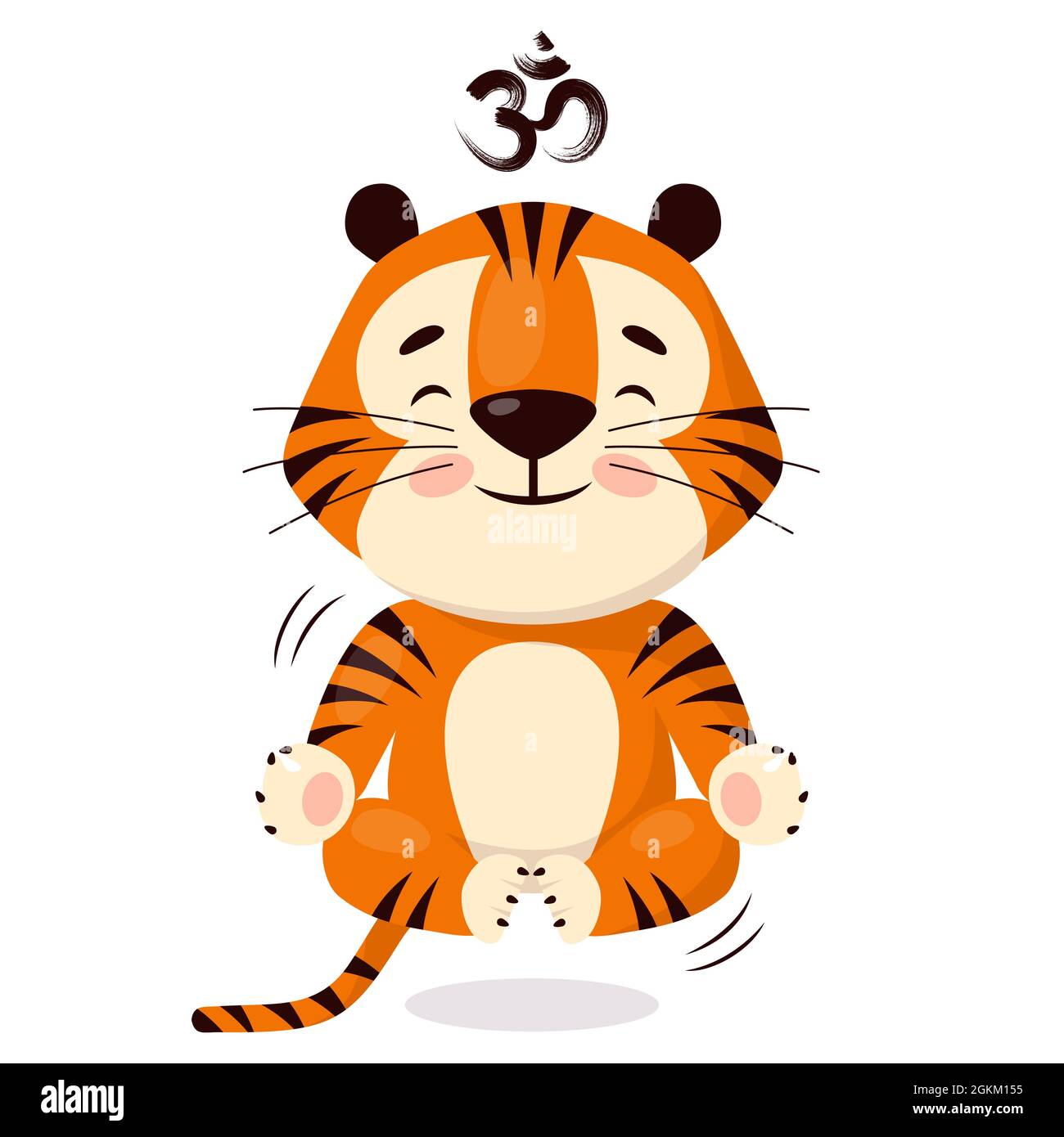 Mignon dessin animé tigre faisant du yoga, lévites assis dans la pose de lotus. Symbole de 2022, année du tigre. Illustration vectorielle isolée sur fond blanc. Illustration de Vecteur