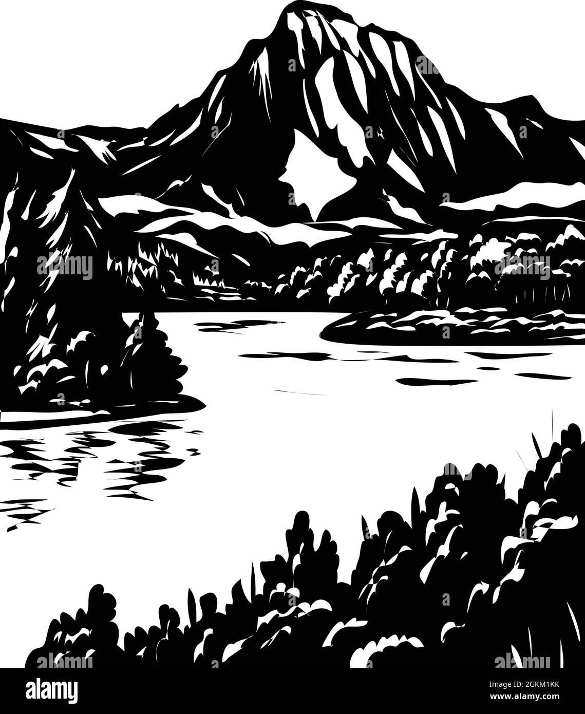 Affiche WPA art monochrome du parc national du Grand Teton à Jackson Hole, Wyoming États-Unis fait en travaux administration de projet de style noir et blanc. Illustration de Vecteur