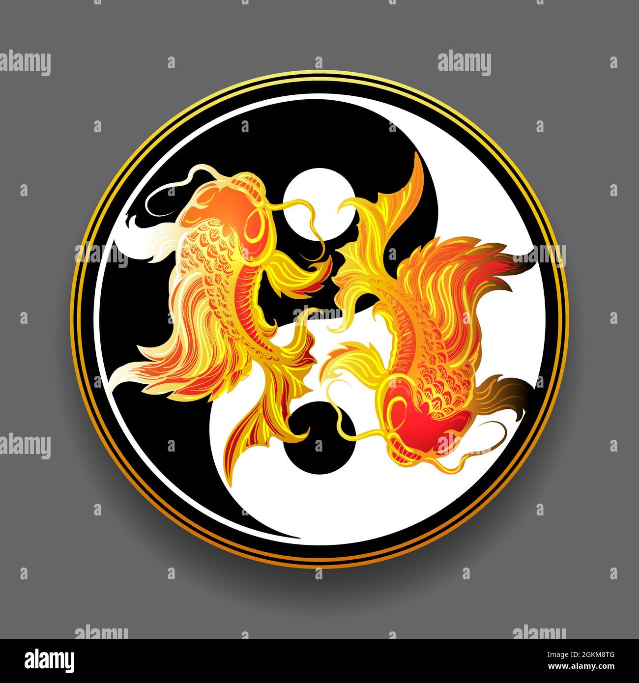 Emblème de deux poissons carpes koï dans le cercle du symbole yin yang. Illustration vectorielle Illustration de Vecteur
