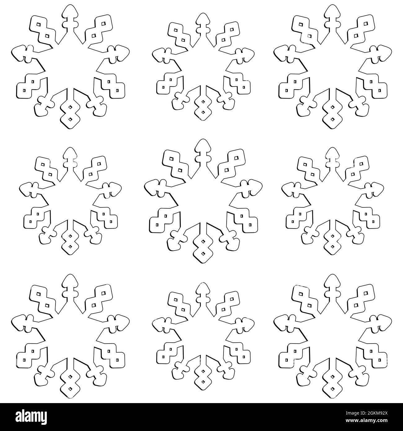 Ensemble de flocons de neige. Page de couleur noir et blanc. Banque D'Images