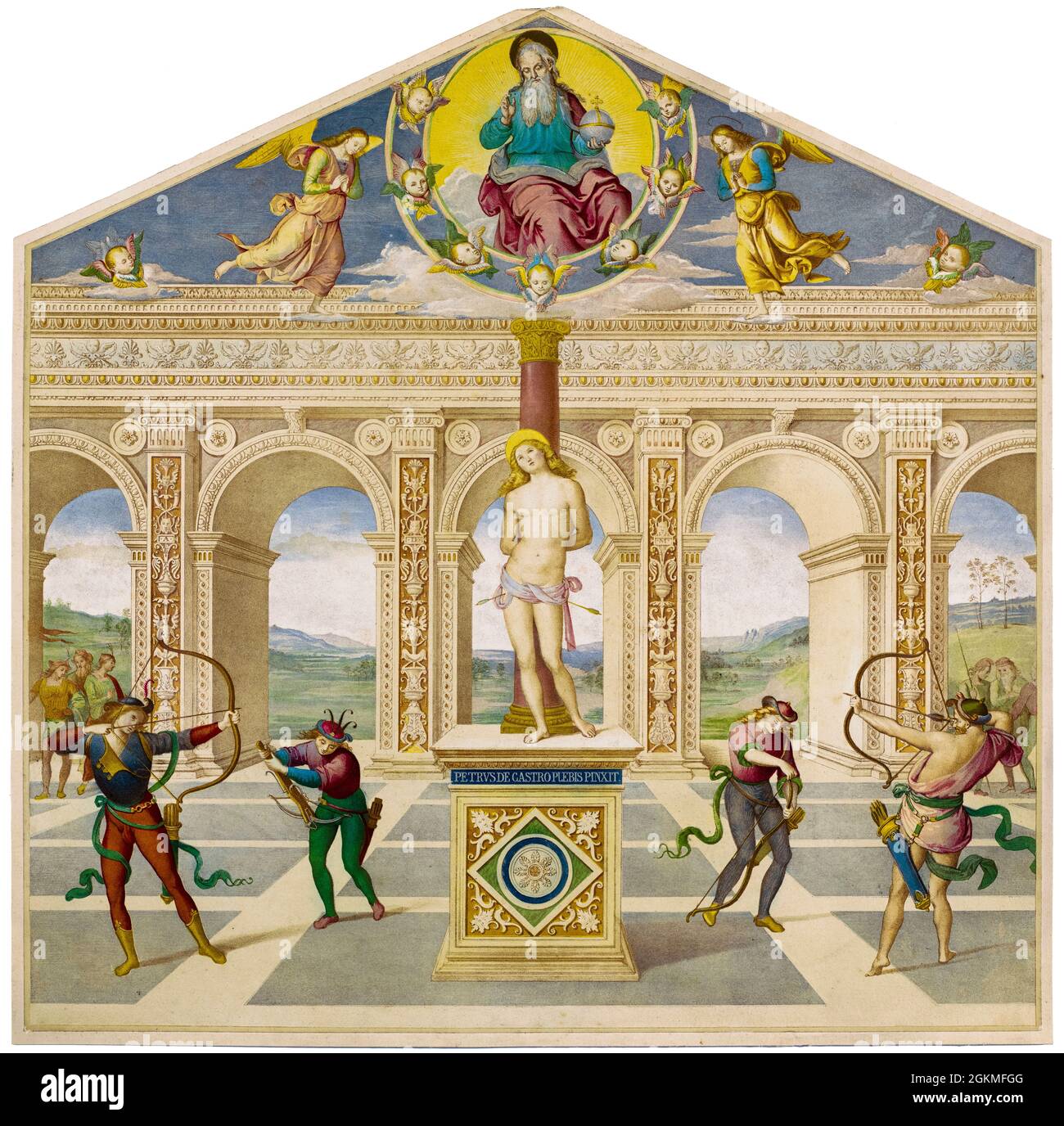 Martyre de Saint Sébastien, lithographie de la Société Arundel, après Perugino, 1856 Banque D'Images