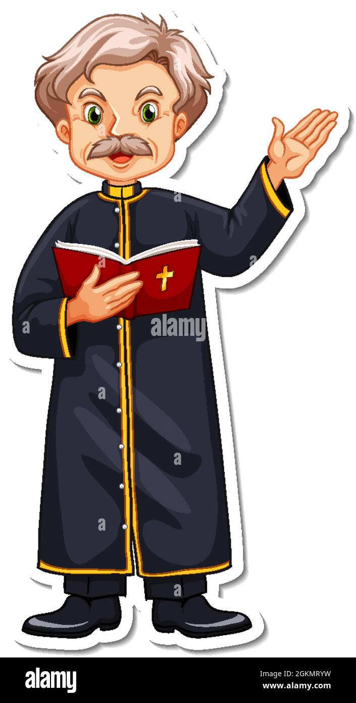 Personnage de dessin animé du prêtre lisant l'illustration de l'autocollant de la bible Illustration de Vecteur