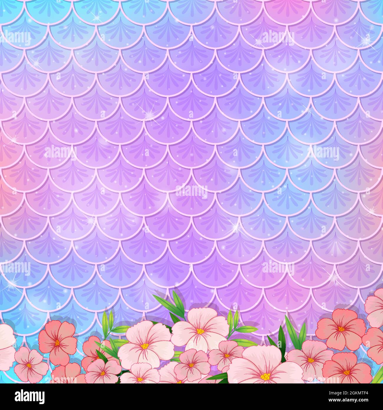 Motif pastel à l'échelle de la sirène avec illustration de nombreuses fleurs Illustration de Vecteur